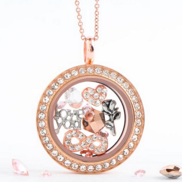 Medium Rose Gold Living Locket Face w/ Crystals - Picture 5 of 6